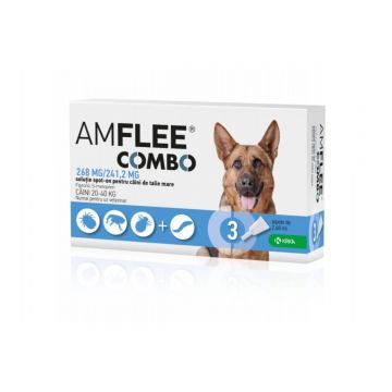 AMFLEE Combo Dog, spot-on, soluție antiparazitară, câini, 3 pipete AMFLEE Combo Dog, spot-on, soluție antiparazitară, câini 20-40 kg, 3 pipete