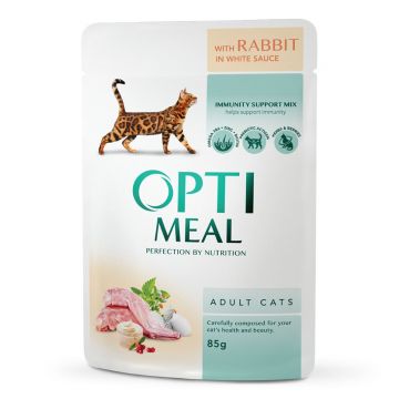OPTIMEAL, Iepure, hrană umedă pisici, (în sos) OPTIMEAL, Iepure, plic hrană umedă pisici, (în sos), 85g