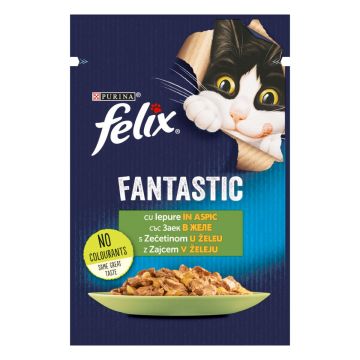 PURINA Felix Fantastic, Iepure, hrană umedă pisici, (în aspic) PURINA Felix Fantastic, Iepure, plic hrană umedă pisici, (în aspic), 85g