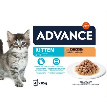 ADVANCE Kitten, Pui, hrană umedă pisici junior, (în sos) ADVANCE Kitten, Pui, plic hrană umedă pisici junior, (în sos), multipack, 85g x 4buc
