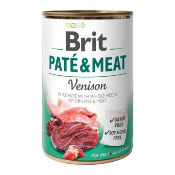 BRIT Pate & Meat, Vânat, conservă hrană umedă fără cereale câini, (pate cu bucăți de carne), 400g