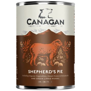 CANAGAN Shepherds Pie, XS-XL, Miel, conservă hrană umedă fără cereale câini junior & adult, (în supă), 400g