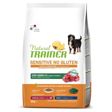 NATURAL TRAINER Sensitive No Gluten, M-XL, Miel, hrană uscată monoproteică câini, sistem digestiv, 3kg