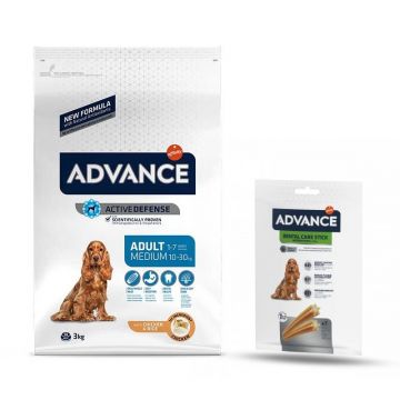 Advance Dog Medium Adult, 3 kg + Stick Dental 180 g