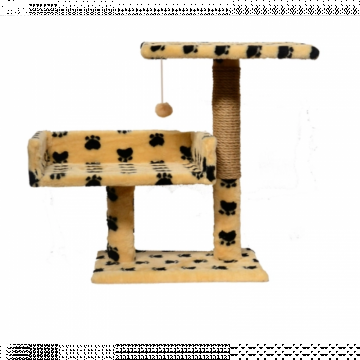 Ansamblu de joaca pentru pisici tip coloana cu canapea dubla si ciucure culoare bej cu pete 50 x 38 x 30 cm