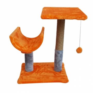 Ansamblu de joaca pentru pisici tip polita cu ciucure si semitunel portocaliu 50 x 38 x 30 cm