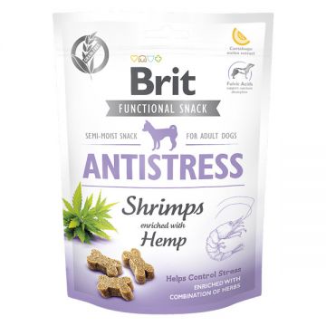 Brit Care Functional Snack Antistress, Creveți cu Cânepă, recompense funționale fără cereale câini, antistres, 150g