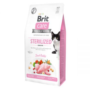 Brit Care Sterilized Sensitive, Iepure, hrană uscată fără cereale pisici sterilizate, 7kg