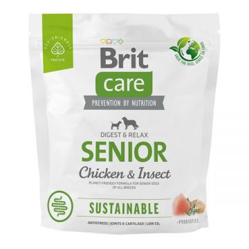 Brit Care Sustainable Senior, XS-XL, Pui și Insecte, hrană uscată câini senior, sistem digestiv, 1kg