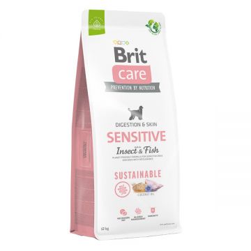 Brit Care Sustainable Sensitive, XS-XL, Insecte și Pește, hrană uscată câini, piele & blană, sistem digestiv, 12kg la reducere
