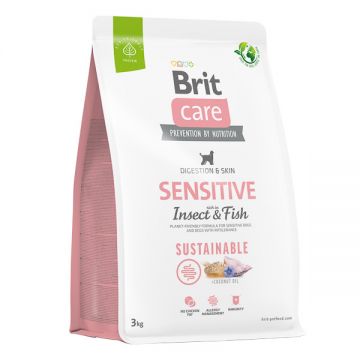 Brit Care Sustainable Sensitive, XS-XL, Insecte și Pește, hrană uscată câini, piele & blană, sistem digestiv, 3kg la reducere