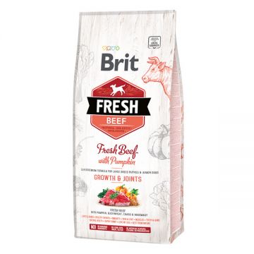 Brit Fresh Bones & Joints Junior L-XL, Vită cu Dovleac, hrană uscată conținut redus cereale câini junior, 12kg