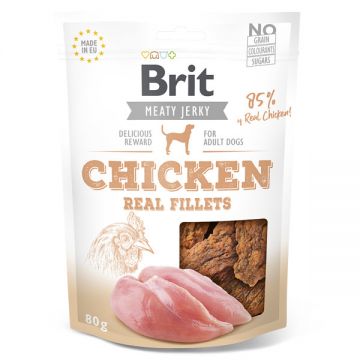 Brit Jerky Chicken Fillets, recompense câini, File deshidratat Pui, 80g