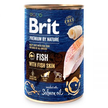 Brit Premium By Nature, Pește și Piele, Conservă hrană umedă fără cereale câini, (pate), 400g