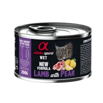 Hrana umeda Premium pentru pisica Alpha Spirit, cu miel si pere, 200 g