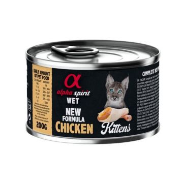 Hrana umeda Premium pentru pisica junior Alpha Spirit, cu pui, 200 g