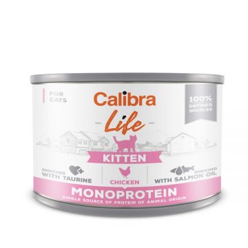 Calibra Life, Pui, Conservă hrană umedă fără cereale pisici kitten, (pate), 200g