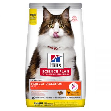 Hill's SP Perfect Digestion Adult, Pui cu Orez Brun, hrană uscată pisici, sensibilități digestive, 1.5kg