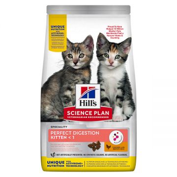 Hill's SP Perfect Digestion Kitten, hrană uscată pisici junior, sistem digestiv, 300g