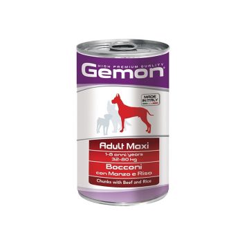 Conservă Gemon Dog, Maxi Adult, Vita/Orez, 1250g
