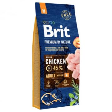 Brit Premium by Nature, hrana uscata Adult M, cu pui, 15 kg