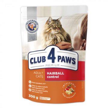 Club 4 Paws Premium Hairball Control hrana uscata pisici adulte, 300g ieftina