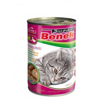 Super Benek Super Chunks Conserva pentru pisici adulte, rata si curcan, 415g