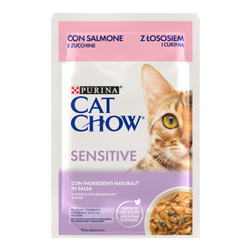 CAT CHOW SENSITIVE, Somon si Dovlecei, hrana umeda pentru pisici 1x85 g ieftina