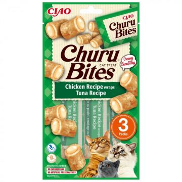 Churu Bites, Recompense pentru Pisici cu Pui si Ton, 3x10g