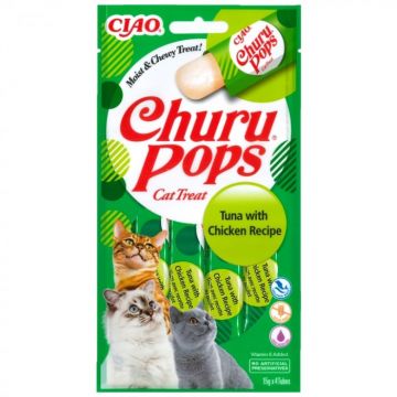 Churu Pops, Recompense Suculente pentru pisici, cu Pui si Ton, 4x15g