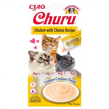 Churu, Recompense Cremoase pentru Pisici cu Pui si Branza, 4x14g