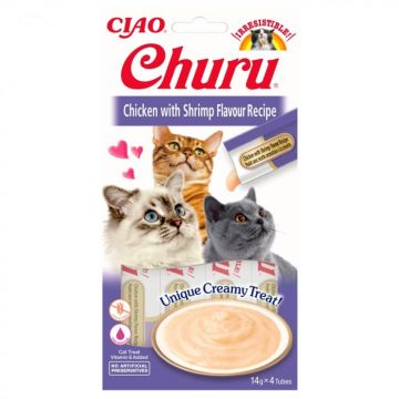 Churu, Recompense Cremoase pentru Pisici cu Pui si Creveti, 4x14g