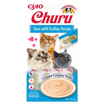 Churu, Recompense Cremoase pentru Pisici cu Ton si Scoici, 4x14g