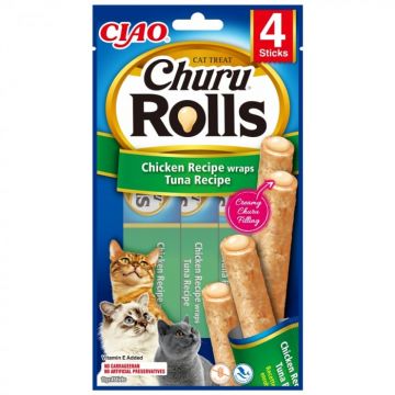 Churu Rolls, Recompense pentru Pisici cu Pui si Ton, 4x10g