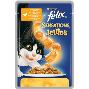 FELIX SENSATIONS Pui cu Morcov in aspic, hrana umeda pentru pisici, 85 g