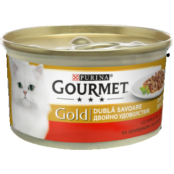 GOURMET GOLD Duo cu Vita si Pui, hrana umeda pentru pisici, 85 g