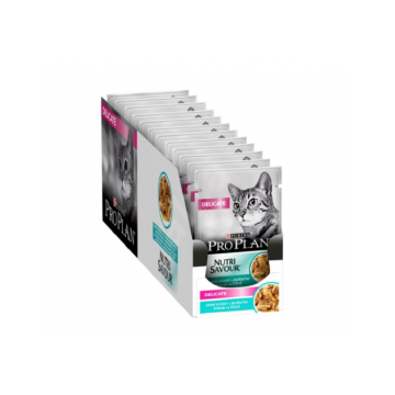 PURINA PRO PLAN DELICATE NUTRISAVOUR cu Peste Oceanic, hrana umeda pentru pisici, 10 x 85 g