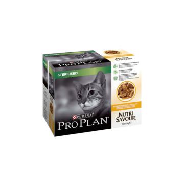 PURINA PRO PLAN STERILISED NUTRISAVOUR cu Pui, hrana umeda pentru pisici, 10x85 g