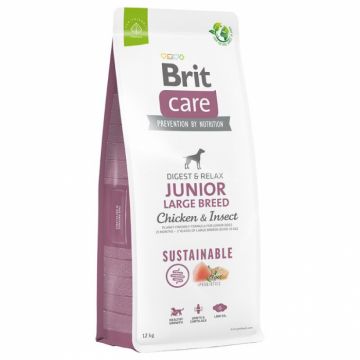 Brit care dog sustainable, Junior large breed, pui si insecte, 12 kg