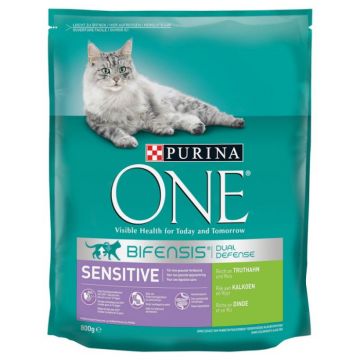 Purina ONE Adult Sensitive cu Curcan si Orez, hrana uscata pentru pisici, 800 g