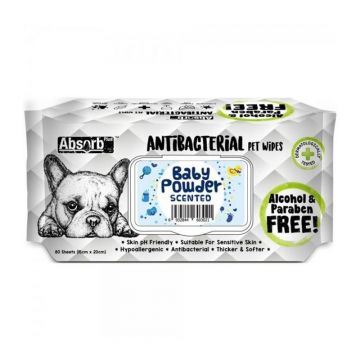 Absorb Plus, Antibacterian Pet Wipes Baby Powder, 80 buc ieftin