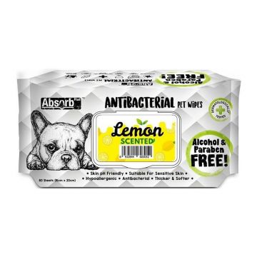 Absorb Plus, Antibacterian Pet Wipes Lemon, 80 buc de firma original