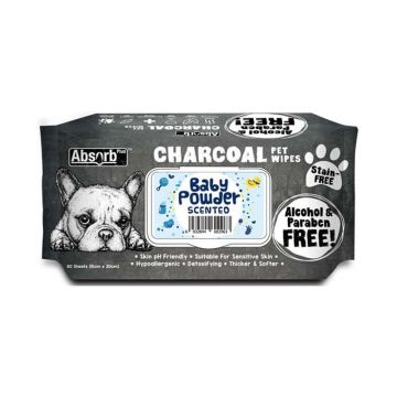 Absorb Plus, Charcoal Pet Wipes Baby Powder, 80 buc ieftin