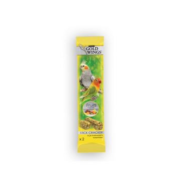 Baton cu fructe pentru nimfe si agapornis, Gold Wings Classic Parakeet Fruit Duo Stick, 2x40 g ieftin