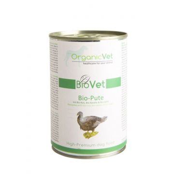 OrganicVet Biovet, curcan, orez, morcovi si mere organice, 400 g