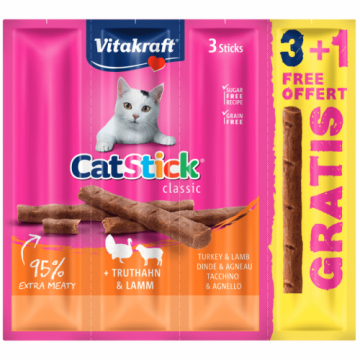 Recompense pentru pisici Vitakraft Cat Sticks Curcan/ Miel 3+1 PROMO ieftina