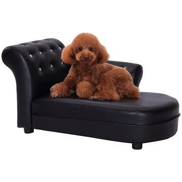 PawHut Canapea Lux pentru Câini, Tapitată, Confortabilă pentru Animale de Companie, Negru, 82.5x45x41.5cm | Aosom Romania