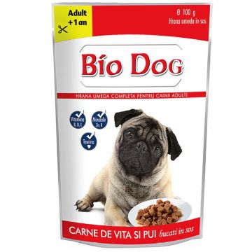 Hrana Umeda Caini Biodog, Plic Pui & Vita In Sos, 100 g ieftina