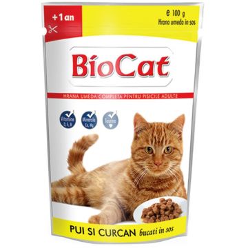 Bio Cat Plic Pui & Curcan In Sos, 100 g ieftina