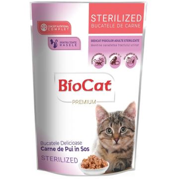 Bio Cat Plic Sterilizate Pui In Sos, 85 g ieftina